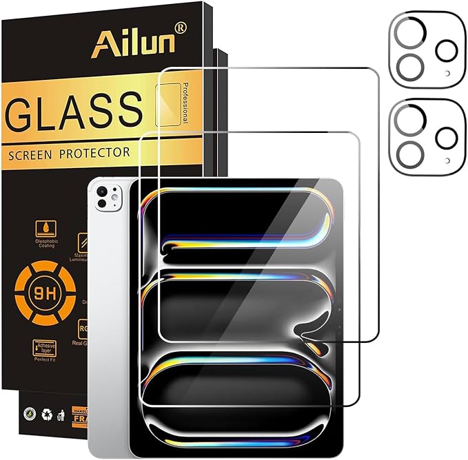 Ailun 2 Pack Screen Protector for iPad Pro 13 Inch 2025/2024 + 2 Pack Camera