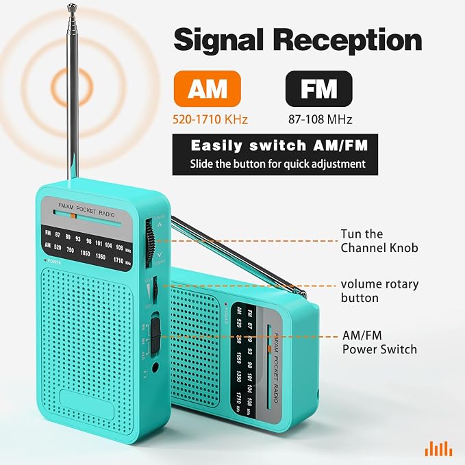 Portable Radio AM FM with Best Reception, Goodes Transistor Radio with Loud Speaker, 2AA Battery Operated, Headphone Jack for Indoor, Outdoor and Emergency Use-Green