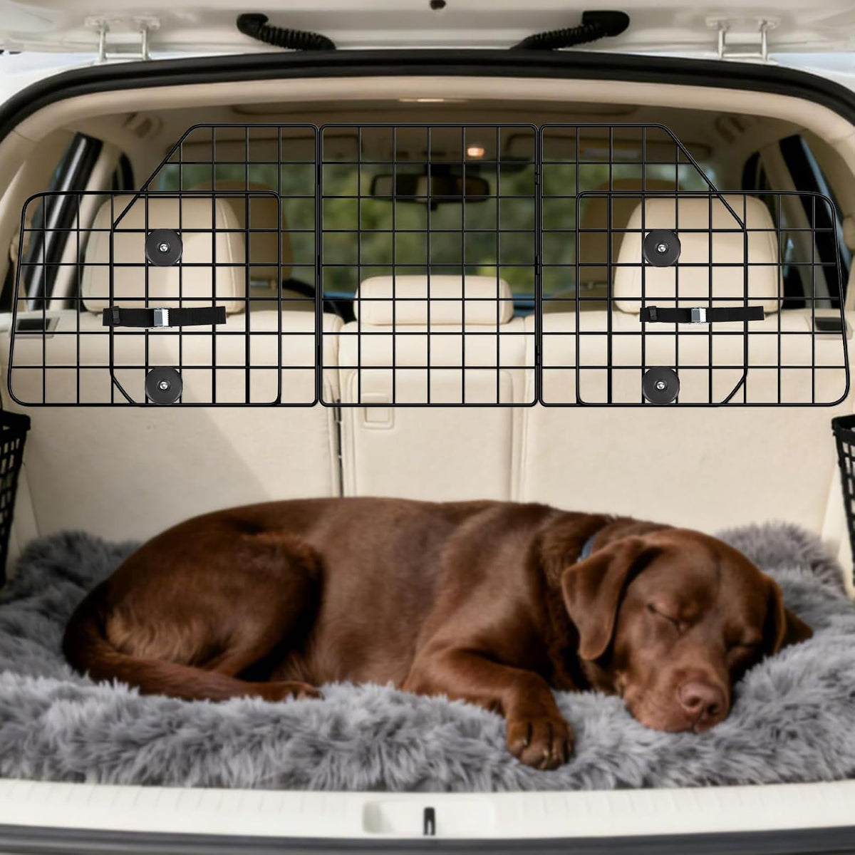 ERYTLLY Dog Car Barrier for SUVs, Vehicles, Dividers, Adjustable Heavy-Duty Wire Pet Gate, Foldable Car Pet Barrier with Mesh Bag, Car Accessories Safety Travel, for Cargo Area 36.6" to 64.5" Width