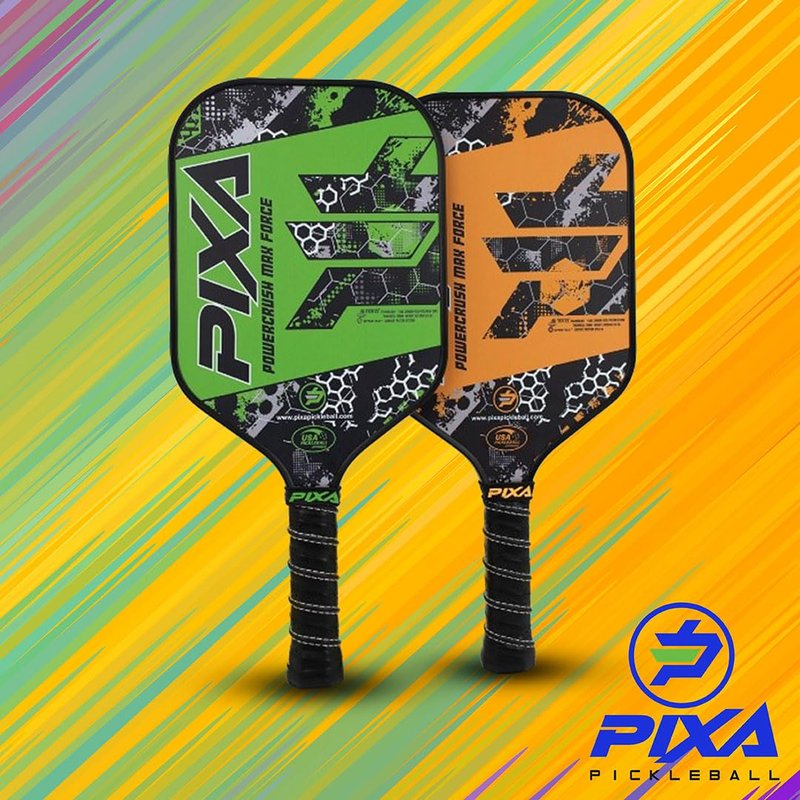 T-300 Carbon Fiber;16mm; Pickleball Paddle Set of 2; w/ 4 Balls, 2 Cooling Towels, Bag; Beginner Racquet/Intermediate Racket; PIXA Powercrush Max Force