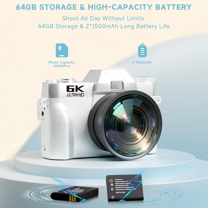 6K Digital Camera for Photography Autofocus, 2026 Upgraded WiFi Vlogging Camera