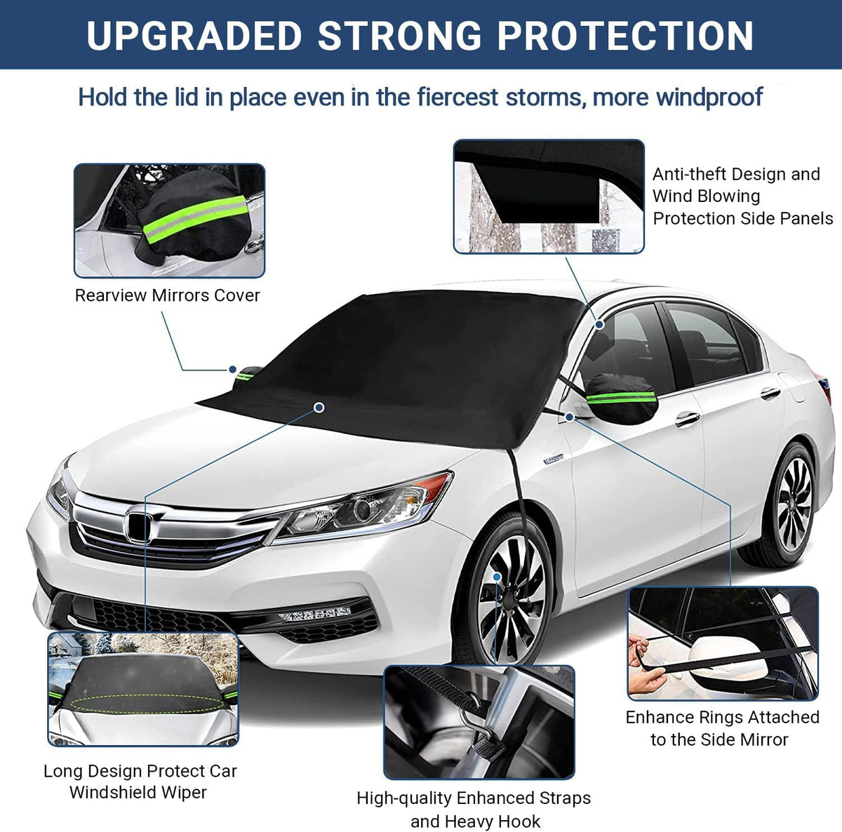 Windshield Cover for Ice and Snow, Car Windshield Snow Cover, Thicken Windshield Frost Cover Waterproof Windshield Snow Ice Cover with Large Mirrors Cover for Most SUVs Trucks (74"x 47")