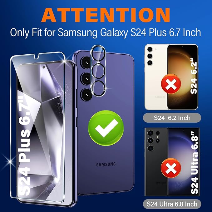 firtstnow 3 Pack for Samsung Galaxy S24 Plus Screen Protector Tempered Glass +