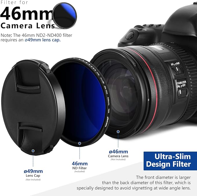 NEEWER 46mm Variable ND Filter ND2-ND400, Neutral Density Filter, Water and
