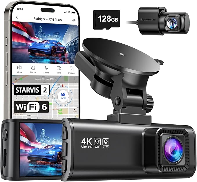 REDTIGER 4K Dash Cam Front Rear, STARVIS 2 Sensor, Free Card Included, 5.8GHz