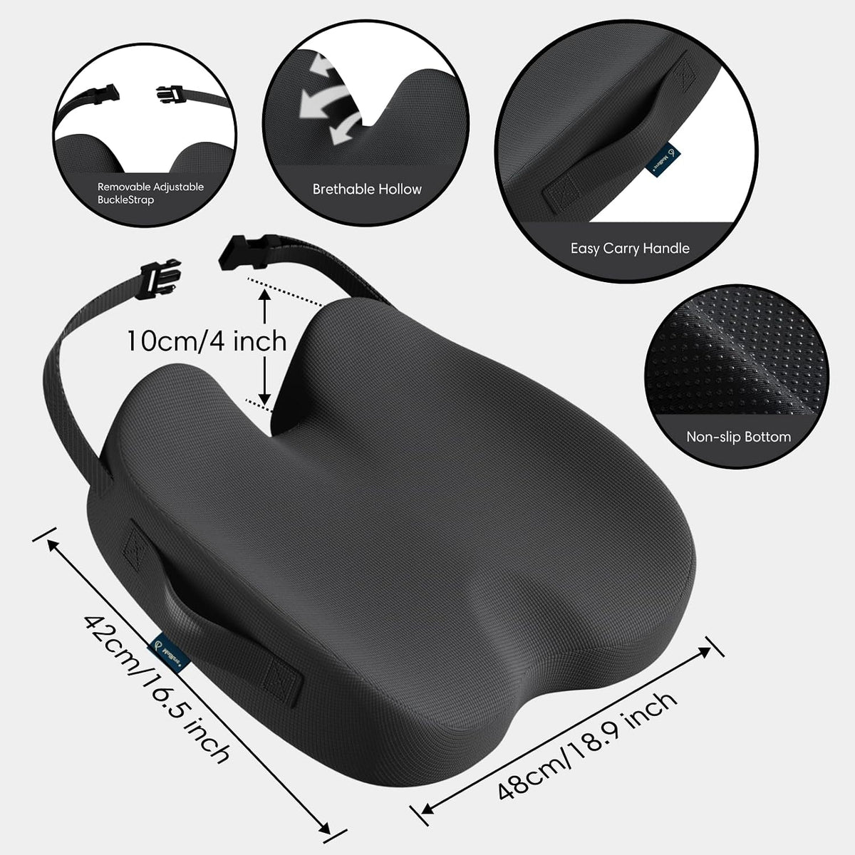 Car Seat Cushion, Memory Foam Seat Cushion for Truck Drivers, Car Seats, Travel & Wheelchair, Sciatica Ease & Tailbone Pain Relief Pillow for Long Sitting Comfort