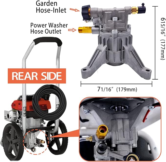 7/8'' Shaft Pressure Washer Pump Replacement Rear Inlet/Outlet 2400-2800PSI Pumps Replacement for Power Pressure Washer, Compatible with GCV190, 308653078, Craftman, Simpson, Ryobi, Honda and More