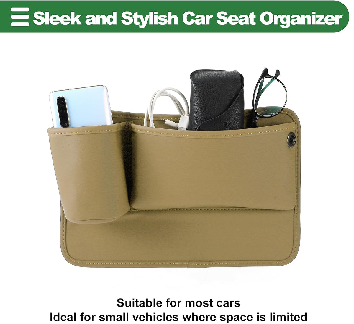 Motoforti Universal Car Seat Gap Filler Organizer Front Seat Gap Filler with Cup Holder Car Storage Accessories, Driver Side, Faux Leather, Beige