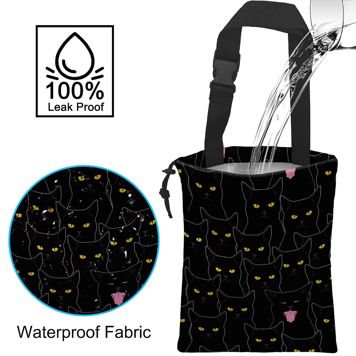 Car Trash Bag Hanging Black Cats Car Trash Can Waterproof Garbage Bag Hanging for Car Back Seat