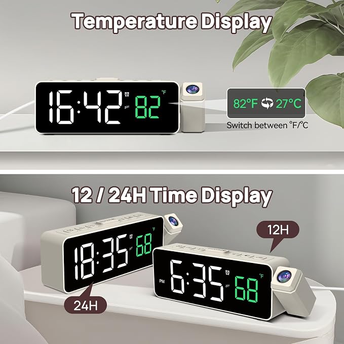 Netzu Projection Alarm Clock for Bedroom Ceiling, Small Compact Plug-in Digital