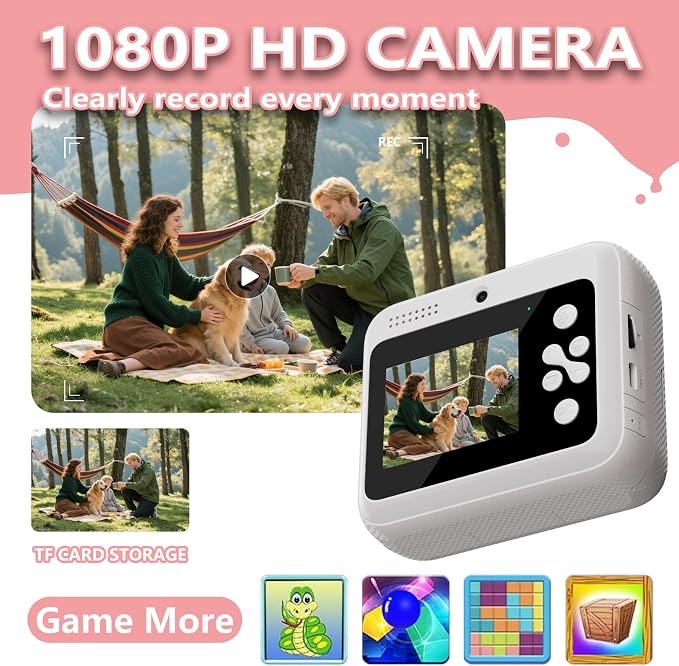 Kids Camera Instant Print with Color Printing Paper and Protective Case 32GB