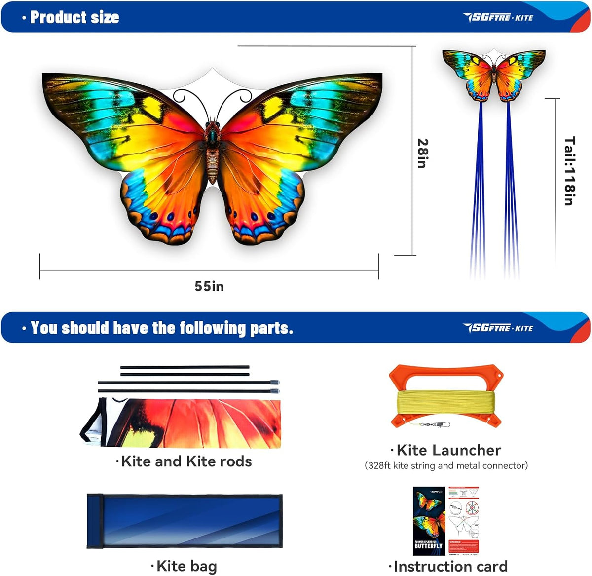 SGftre Butterfly Kites - Easy to Fly for Kids & Adults | Perfect for Outdoor Family Fun (Flower Splendour)