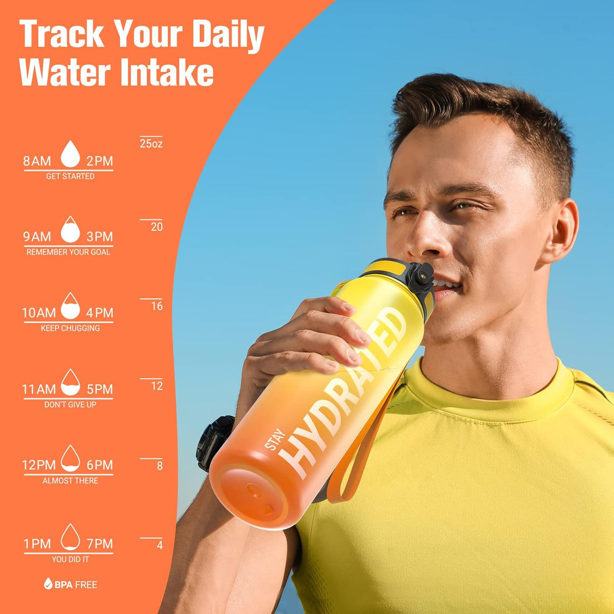 Sahara Sailor Water Bottle - Durable, Leakproof Tritan Design with Time Marker | BPA Free, 32/25/17oz Sizes