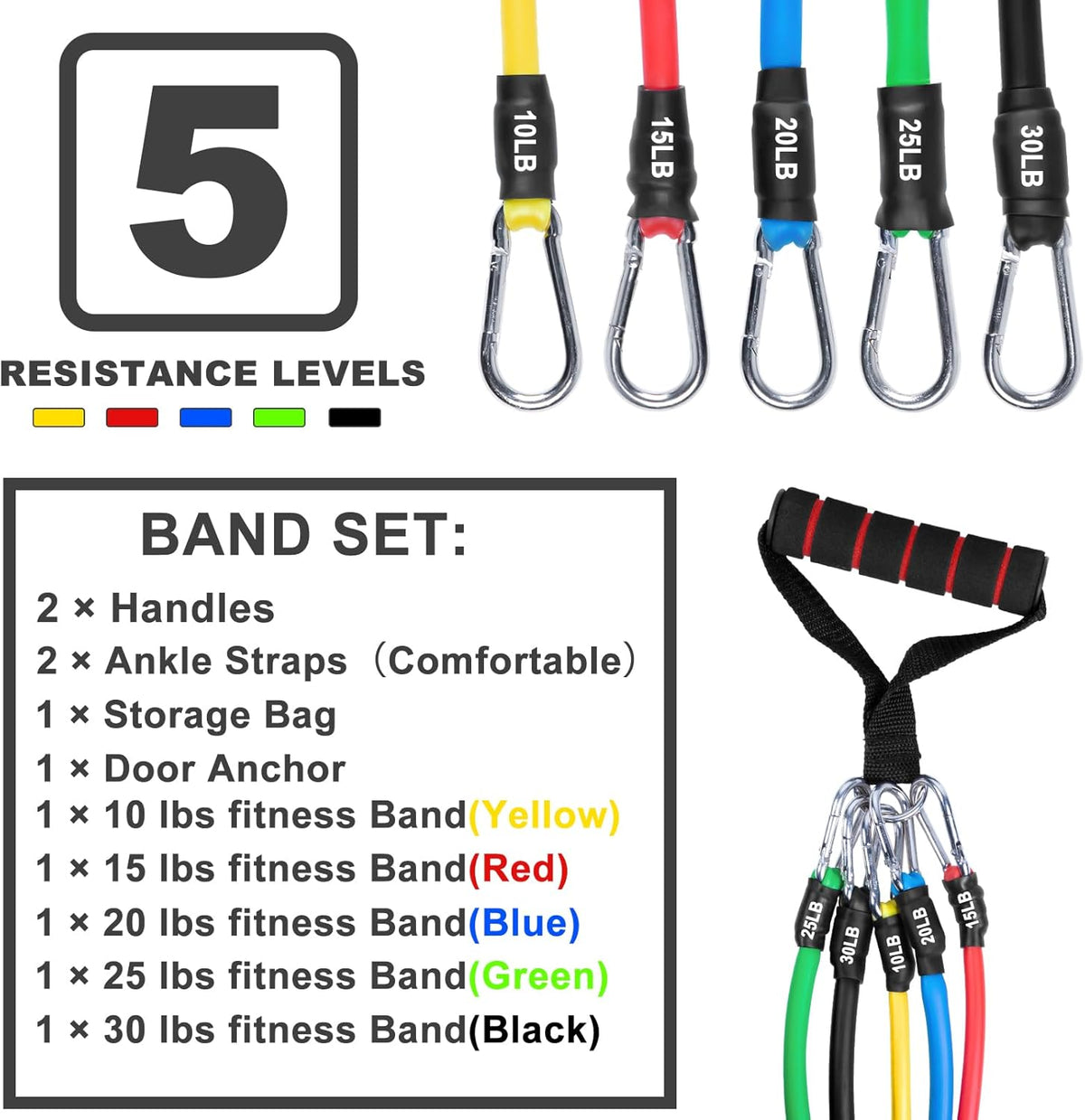 Skiennix Resistance Bands Set - 12-Piece Workout Bands with Handles, Door Anchor & Ankle Straps for Home Fitness