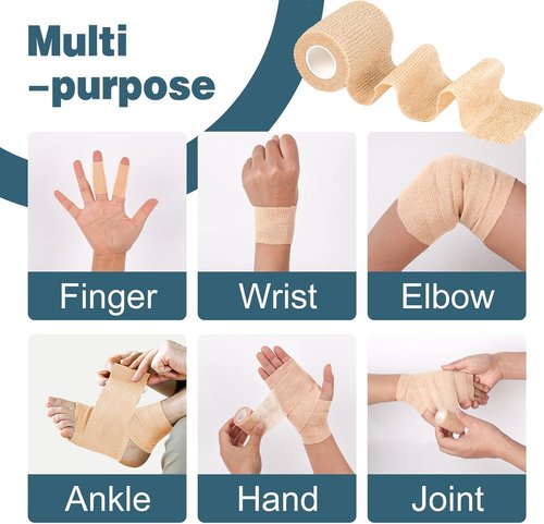 AZEN Self-Adhesive Bandage Wrap - 16 Pack, 2" X 5 Yards, Elastic Skin Color Athletic Tape
