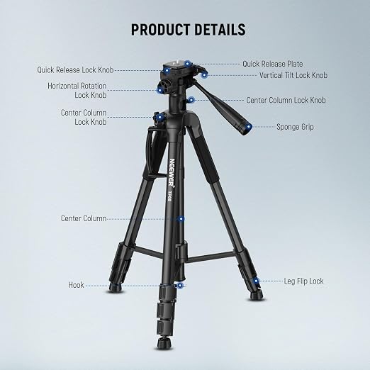 NEEWER Basic 74" Video Tripod Monopod, 3 Way Pan Tilt Head, Overhead Camera