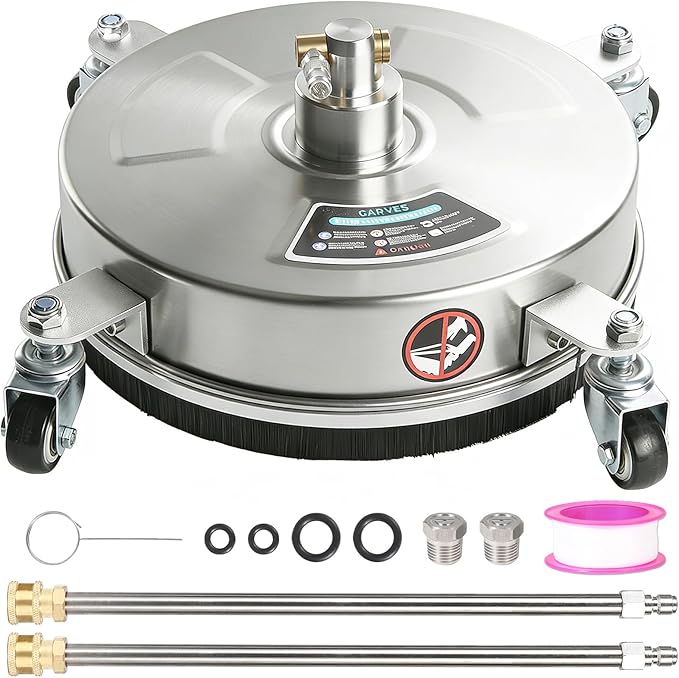 16.5" Pressure Washer Surface Cleaner with 4 Wheels, Stainless Steel Surface Cleaner for Pressure Washer Attachment for Patio, Sidewalk, Deck and Driveways