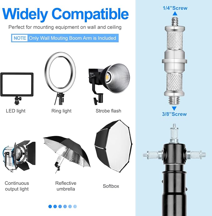 EMART Ring Light Wall Mount Boom Arm, Adjustable 42in/106cm Mounted Overhead