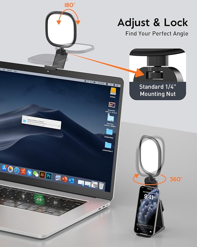 Upgraded Ring Light for Laptop, Monitor & Desk – Eye-Caring Diffused LED
