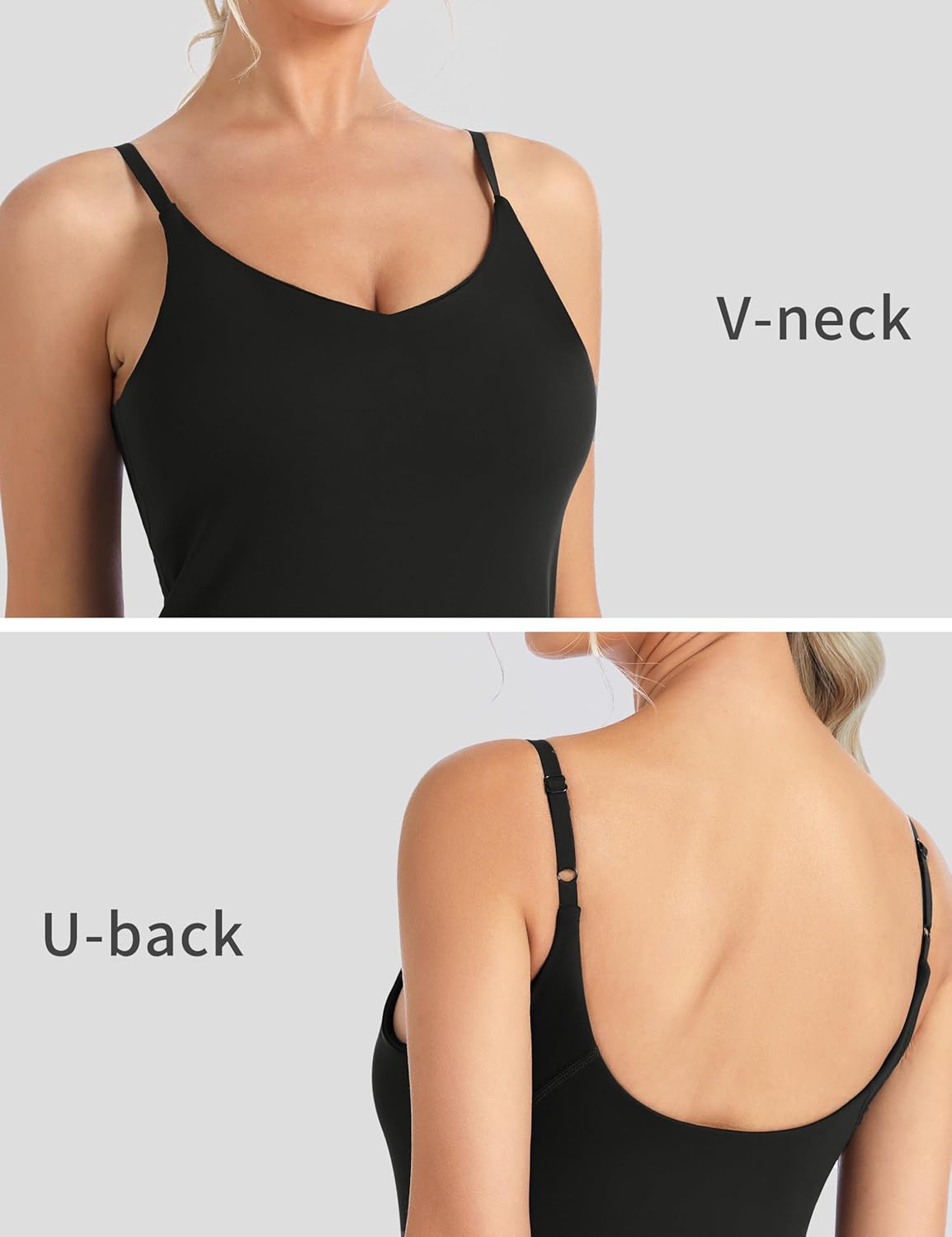 The Gym People Women's Longline V-Neck Sports Bra - Adjustable Spaghetti Straps & Removable Pads | Yoga & Workout Top
