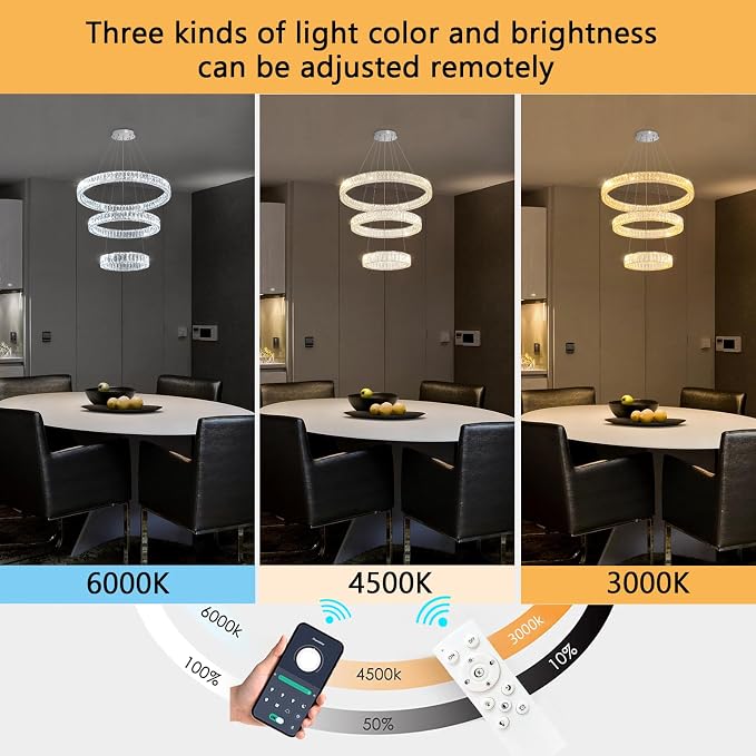 HAIXIANG Modern Glam Chandelier Crystal LED Remote Rings Chandelier Adjustable