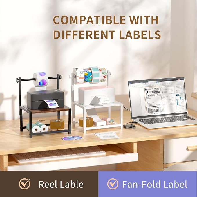 Label Holder for Rolls and Fan-Fold Labels, Sturdy Thermal Sticker Holder for