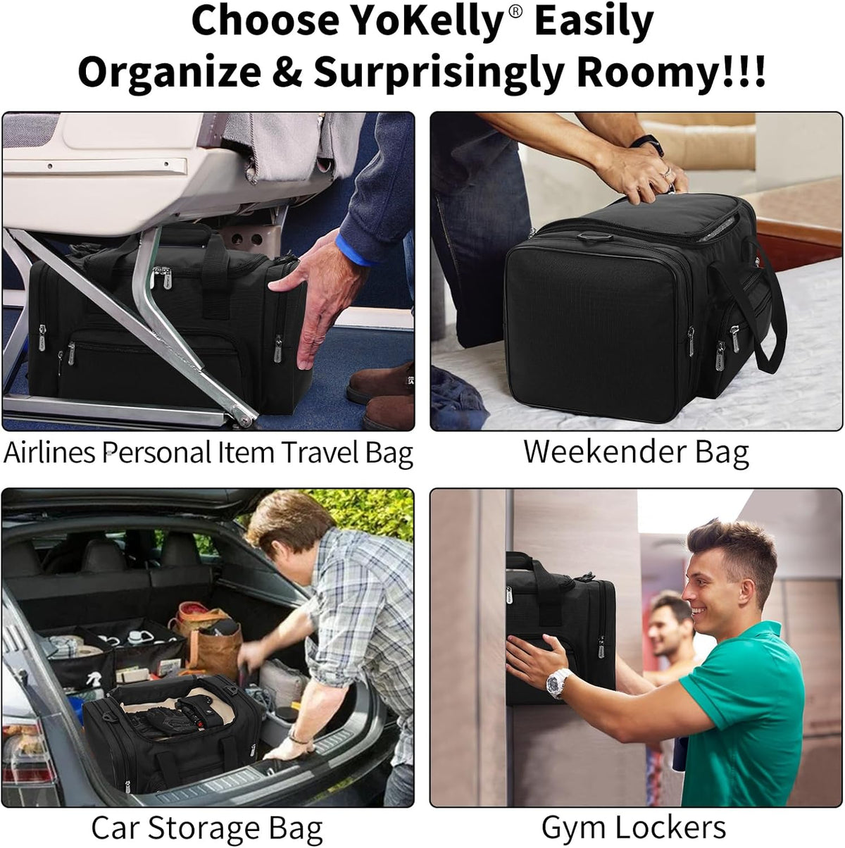 Skiennix Small Duffel Bag - 17-Inch Carry-On Weekender for Travel & Gym - Black (17x10x9 in)