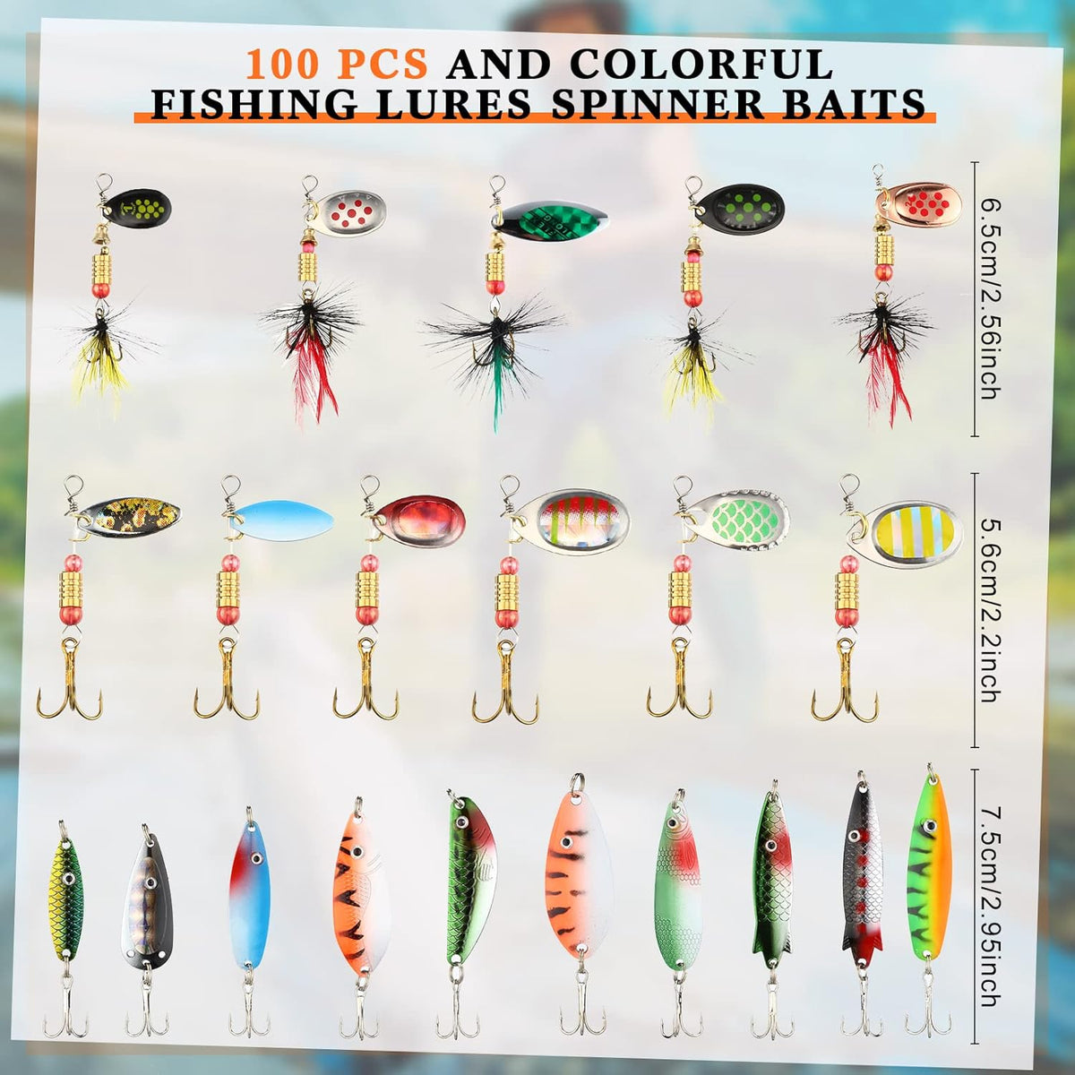 Skiennix Fishing Lures Kit - 100 Pcs Metal Spinner Baits for Trout, Salmon, Bass | Includes 4 Tackle Boxes