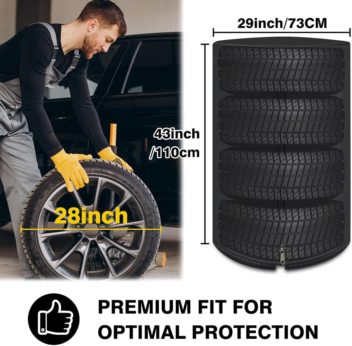 Tire Covers for Storage, WITSTEP Large Seasonal Tire Storage Cover Waterproof Outdoor Winter Tire Bags with Handy Storage Bag, Weather Proof Tire Stack Cover (Holding 4 Tires Up, Diameter 28")