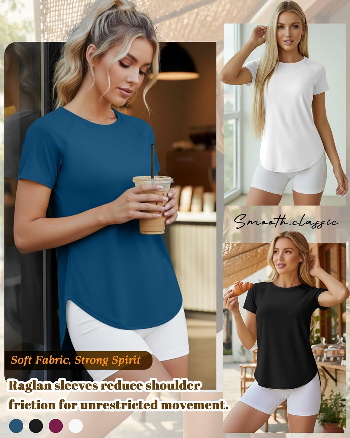 Oakgarden Women's Workout Tops - UV Protection, Quick Dry, Short Sleeve - 4 Pack Athletic Shirts