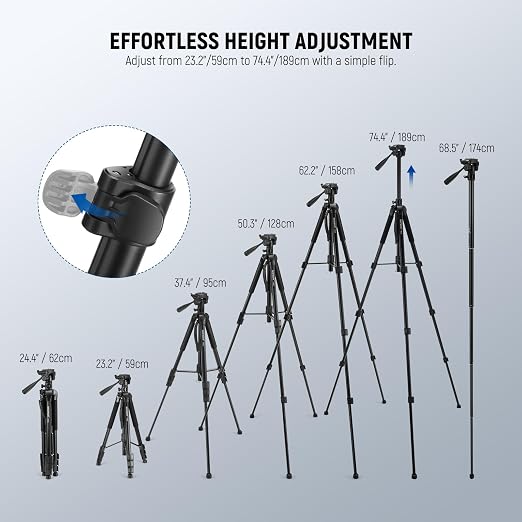 NEEWER Basic 74" Video Tripod Monopod, 3 Way Pan Tilt Head, Overhead Camera
