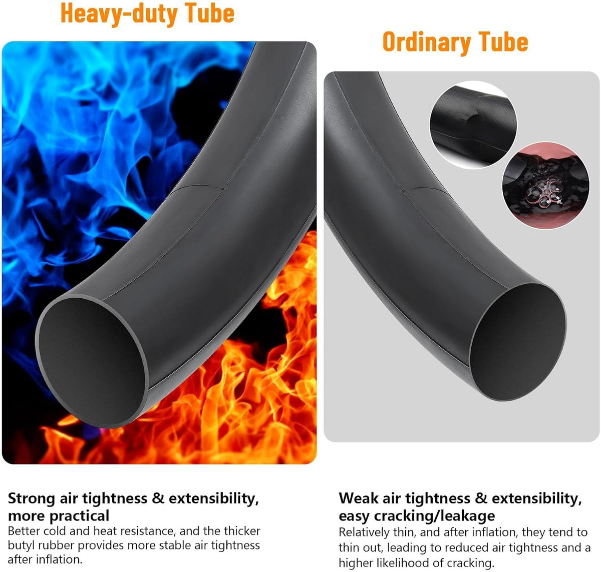 YUNSCM 24" Heavy Duty Fat Bike Tire Tubes - 2-Pack Butyl Rubber with AV32mm Schrader Valve