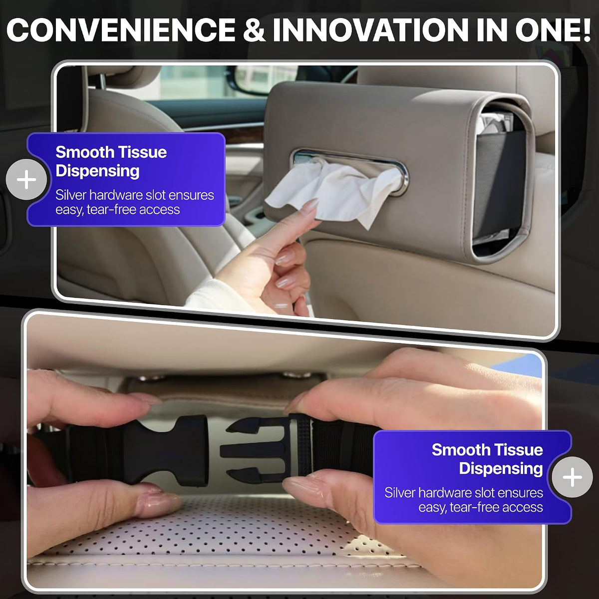 Lucrum Extra Large Car Tissue Holder - PU Leather Tissue Box Cover