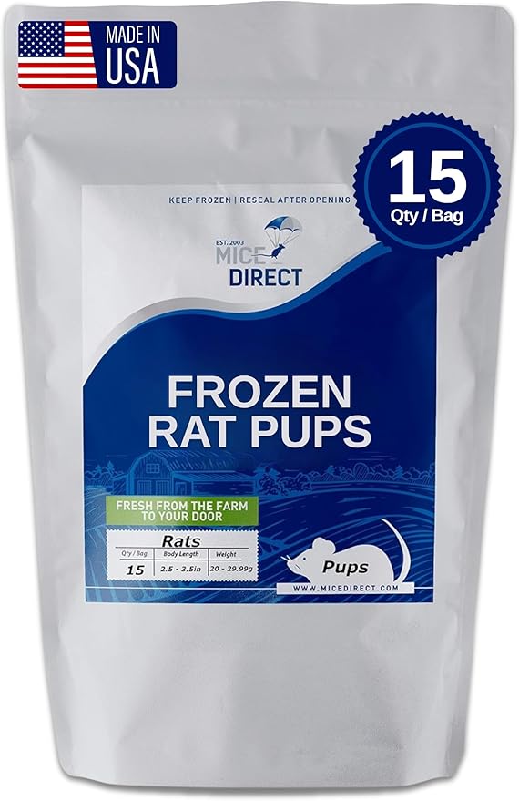 MiceDirect Frozen Rat Pups Feeder Food Adult Corn Snakes Juvenile Adult Ball Pythons Monitor Lizard (15 Count)