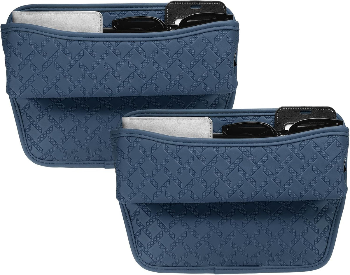 HARFINGTON 2pcs Car Seat Gap Filler Organizer 11.5 x 8 x 2.1 Inch Leather Universal Car Organizer Storage Box Between Seat and Console for Phone Sunglasses Keys, Blue
