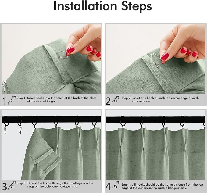 Memory Trained Pinch Pleated Curtains 120 Inches Long, Viral Linen Pinch Pleat
