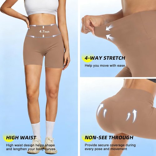 FULLSOFT High Waisted Biker Shorts for Women - Tummy Control Fitness & Yoga Shorts | 5" Length