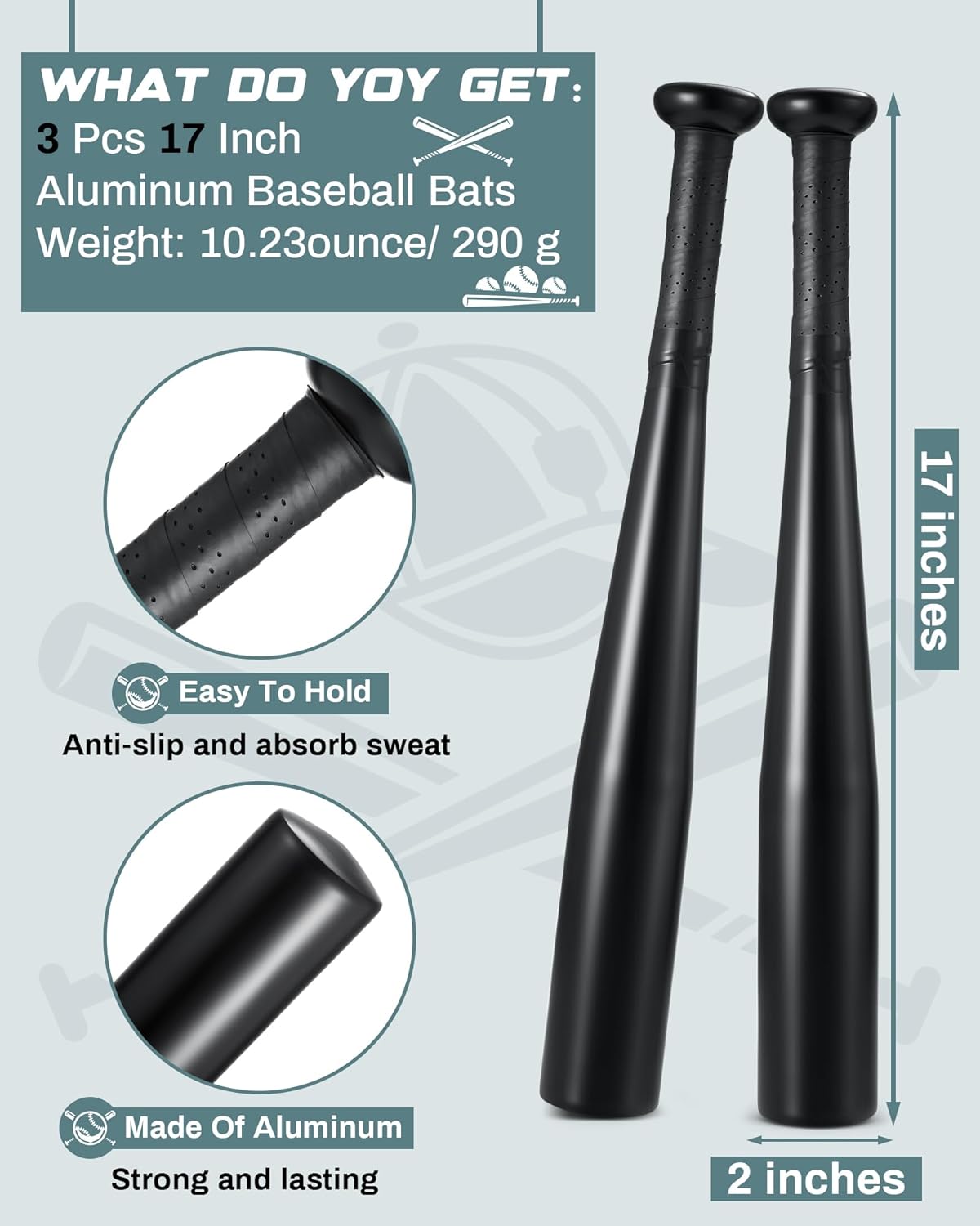 Simgoing Aluminum Baseball Bat Set - 17-Inch One-Handed Metal Training Bats for Self-Defense & Practice