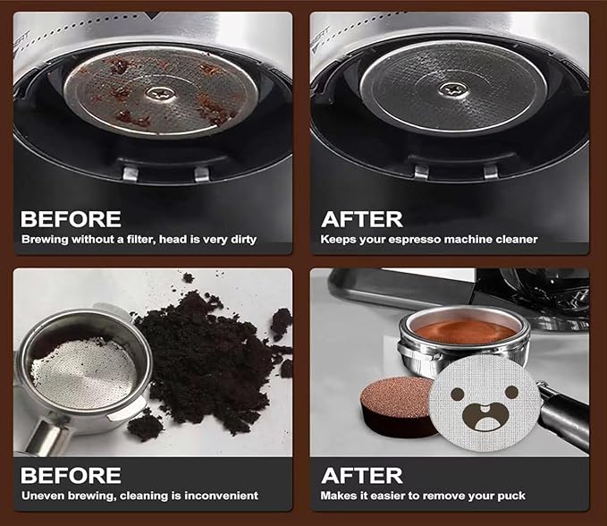 58.5mm Espresso Puck Screen 3-Pack, Lower Shower Screen, Metal Coffee Reusable Filter for 58mm Espresso Portafilter Basket, 1.7 Thickness - 316 Stainless Steel(Cute Face)