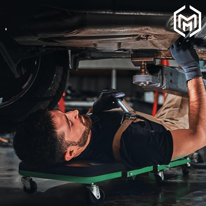 M-AUTO Heavy-Duty Convertible Mechanic Creeper, 48" Padded Adjustable Headrest Roller Garage Chair with 7 Swivel Casters for Washing, Detailing, Maintenance, Green