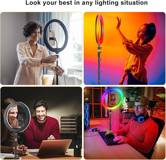 12.3" Ring Light with Stand & Phone Holder Tall 75", 51 Color Modes Circle