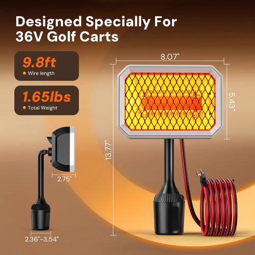36V Electric Golf Cart Heater, 400W Carbon Fiber Heater Hardwired to Battery for/Club Car/EZGO/Yamaha, Safe & Warmth, Fast Heating, 36V Golf Cart Accessories Gifts for Men