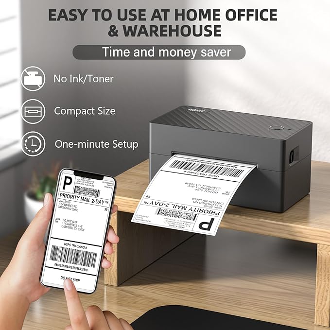 PEDOOLO Label Printer, 4x6 Shipping Label Thermal Printer