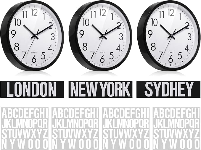 Sasylvia 3 Pcs 10 Inch Wall Clock Battery Operated Round Clock