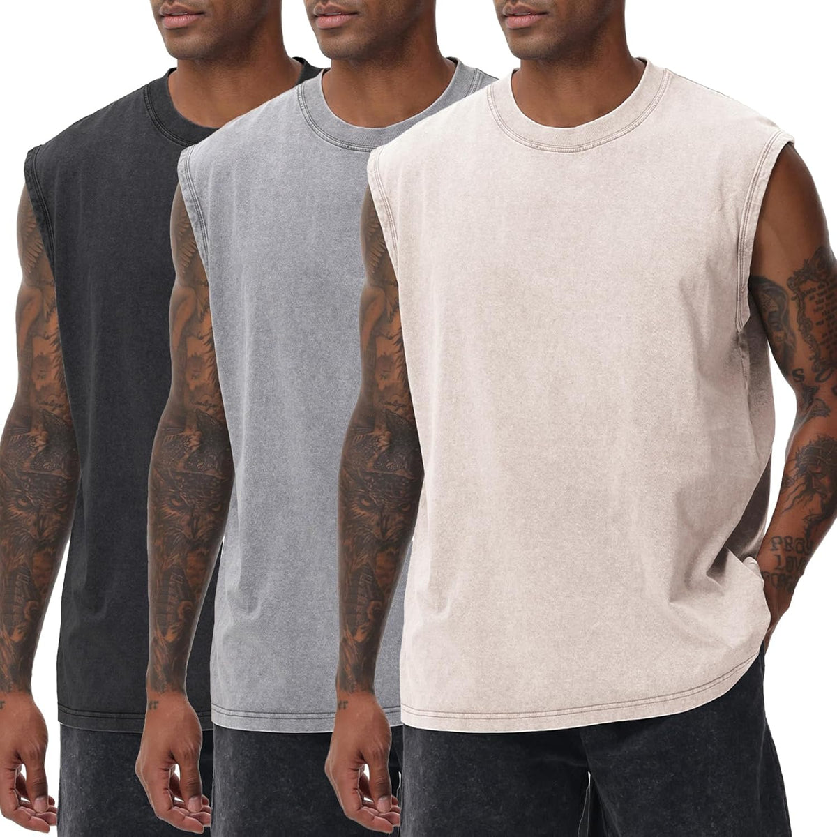 Skiennix Men's Workout Tank Tops - Sleeveless Muscle Shirt for Gym & Running | Acid Wash Design