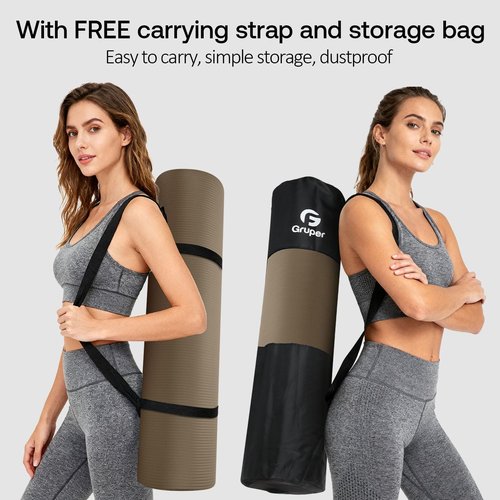 Gruper Yoga Mat - Extra Thick Non-Slip NBR Exercise Mat | 72"L x 32"/24"W x 0.6"/0.4"TH, Anti-Tear with Carrying Strap and Bag