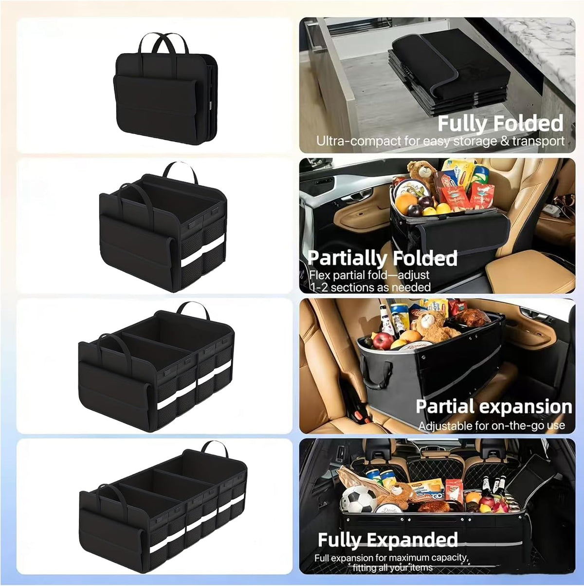 CloudDream Car Trunk Organizer and Storage, 35.4" Large Foldable Cargo Storage with 3 Compartments & 6 Pockets, Waterproof Collapsible Organizer for SUV, Truck, Minivan, Sedan, Auto Accessories