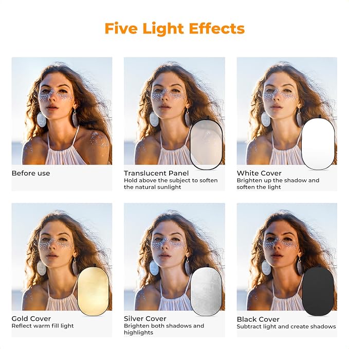 K&F CONCEPT 24" x36” 5-in-1 Oval Foldable Reflector