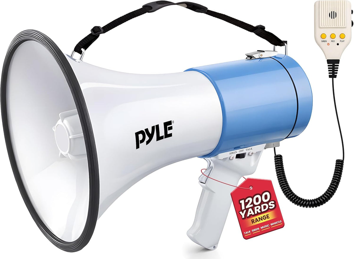 Pyle 50W Megaphone Bullhorn - Portable with Adjustable Volume & Siren | Projects Up to 1200 Yards