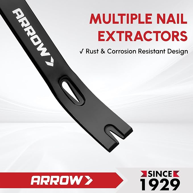 ARROW 12" Pry Bar & Nail Puller Heavy-Duty Carbon Steel, Flat Bar Crowbar with Rust-Resistant Forged Design - Multi-Purpose Tool for Prying, Lifting, Scraping